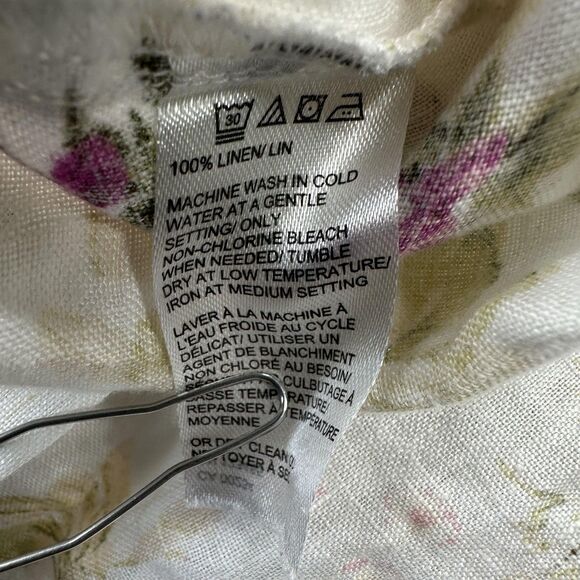 Saks Fifth Avenue Shirt Womens Medium White Floral Linen Button Front Blouse - Picture 6 of 9